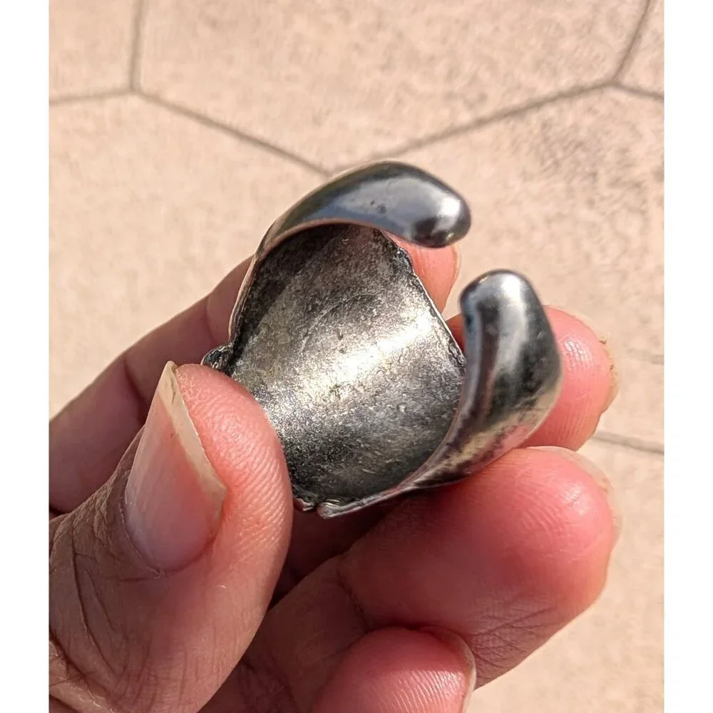 Vintage Silver Skull Ring Abstract Biker Style size 8 Gothic Chunky Adjustable